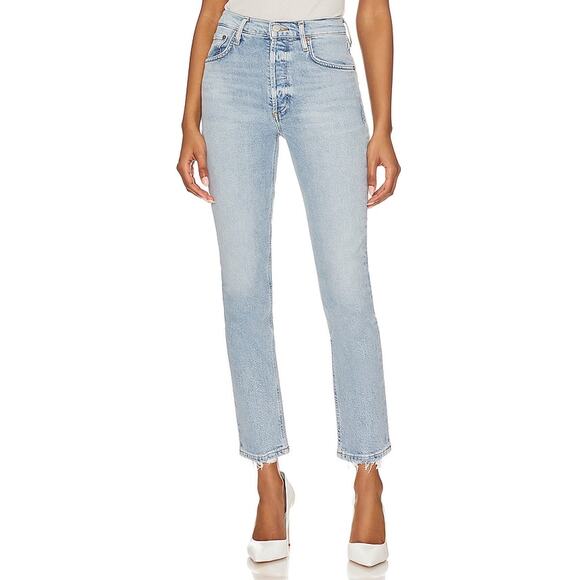 Agolde 'Riley' Blue Cotton High Rise Straight Crop Denim Jean Size 28 - Picture 1 of 5